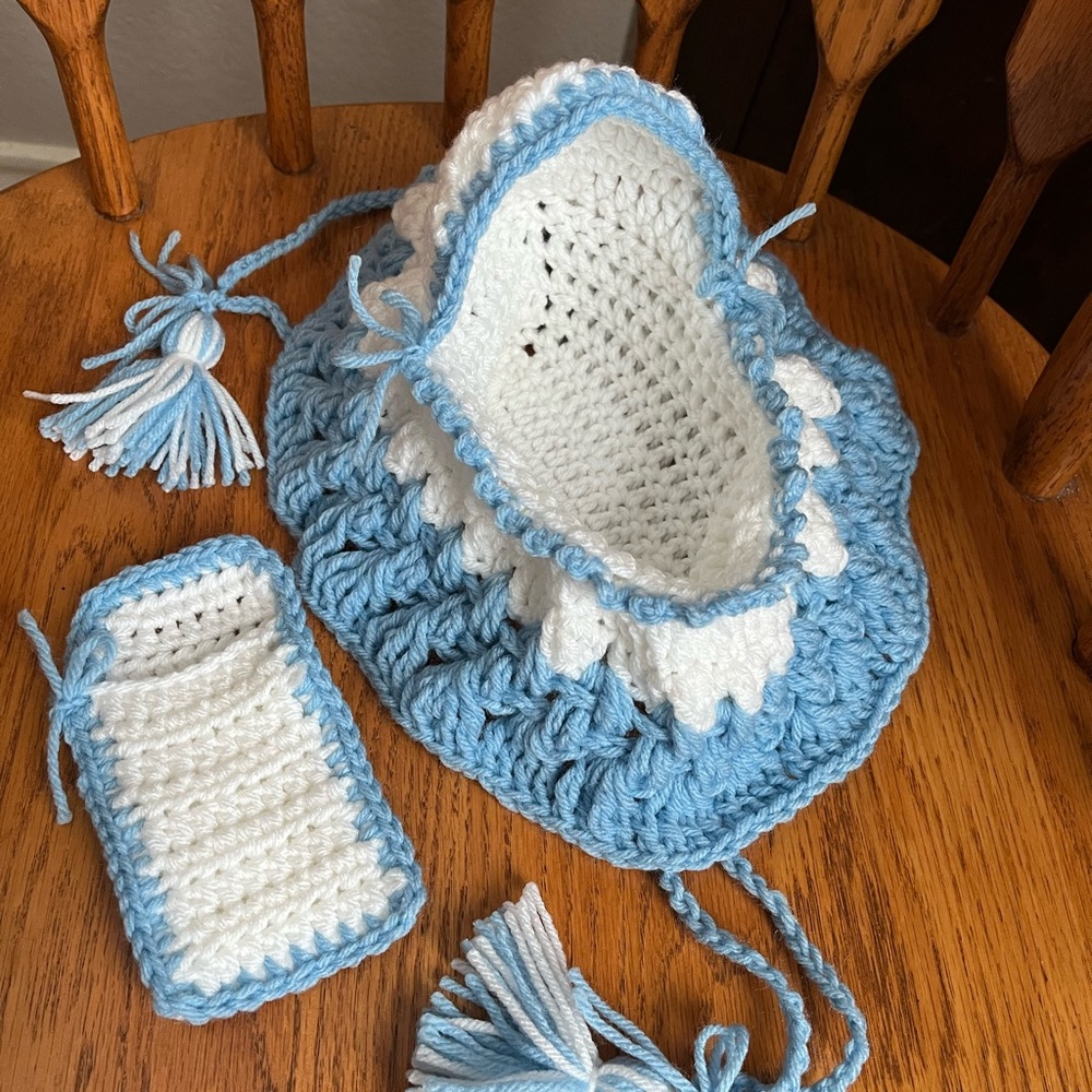 Blue and White Crochet Cradle Purse